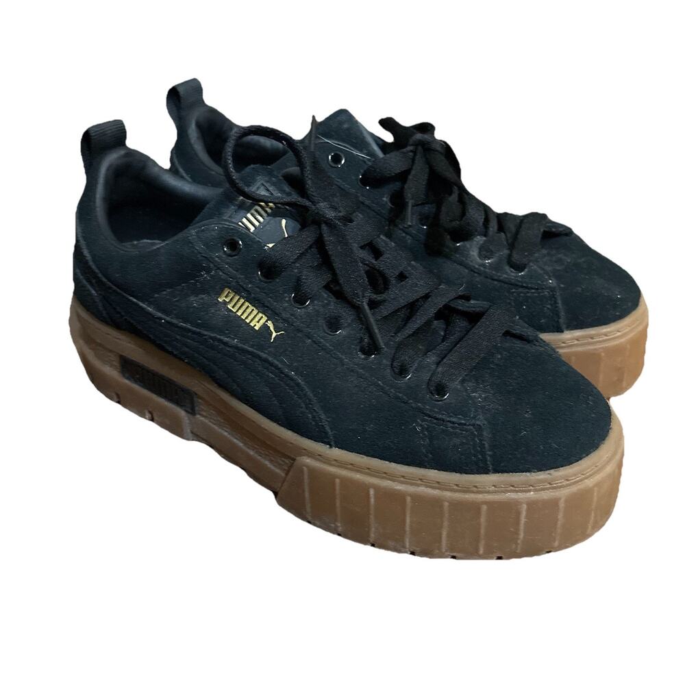 Puma Black Suede Platform Sneakers with Gum Sole